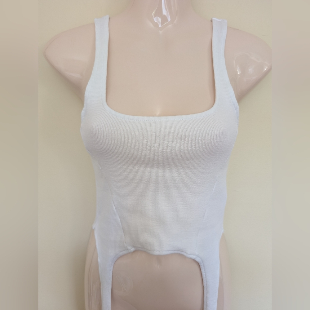 Zara Ribbed Tank With Garters Small White - Picture 2 of 11